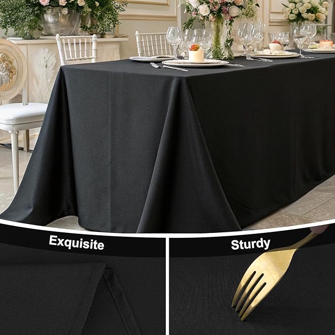 Smiry Rectangle Table Cloth, Waterproof Anti-Scratch Polyester Tablecloth, Decorative Washable Fabric Table Cover for Dining, Buffet, Parties and Outdoor, 54x108, Black