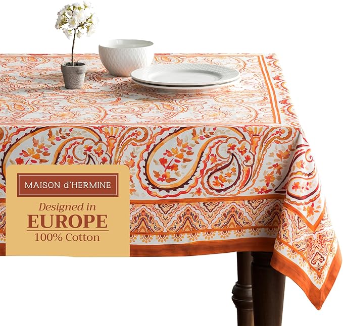 Maison d' Hermine Table Cloth Rectangle Table 100% Cotton 54 x 72 Inches Fall Tablecloth Reusable Everyday Use for Thanksgiving Christmas Decorations Dining Farmhouse Party (Palatial Paisley)