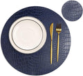 Round Leather Placemats for Round Tables Set of 4, Blue Table Place Mats and Coasters, Washable Easy to Care for Indoor Decor 13" Diameter