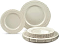OCCASIONS 80 Plates Pack (40 Guests), Heavy Duty Fancy Ivory Plastic Wedding Plates, 40x11" Dinner + 40x8.25" Salad/Dessert, Disposable Reusable Elegant Vintage (Chateau Ivory)