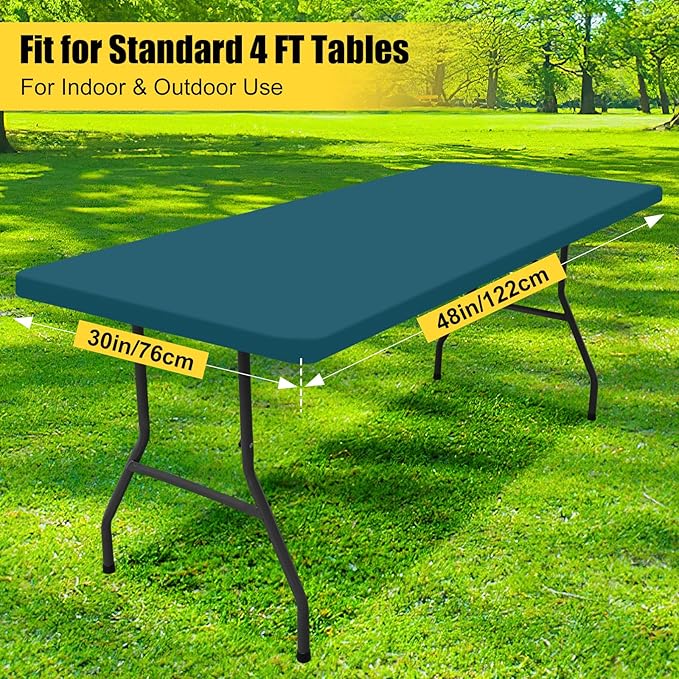 Smiry Rectangle Picnic Table Cloth, Waterproof Elastic Fitted Tablecloths for 4 Foot Tables, Washable Polyester Table Cover for Camping, Indoor and Outdoor (Peacock Blue, 30"x48")
