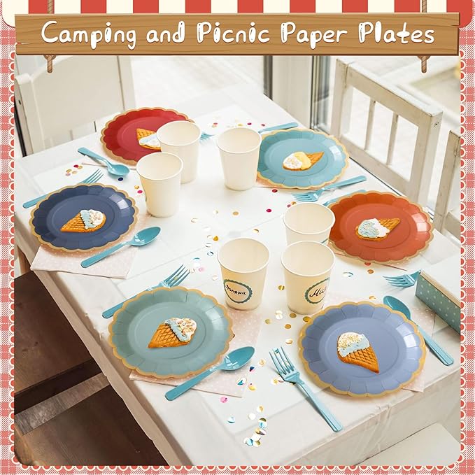 48 Pcs Boho Colorful Paper Plates 9 Inch Gradient Scalloped Paper Plates Disposable Dinner Dessert for Birthday Wedding Bridal Party Supplies, 6 Colors
