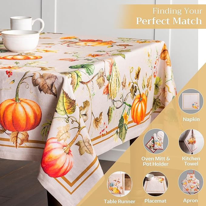 Maison d' Hermine Table Cloth Rectangle Table 100% Cotton 54 x 72 Inches Fall Tablecloth Reusable Everyday Use for Thanksgiving Christmas Decorations Dining Farmhouse Party (Potiron)
