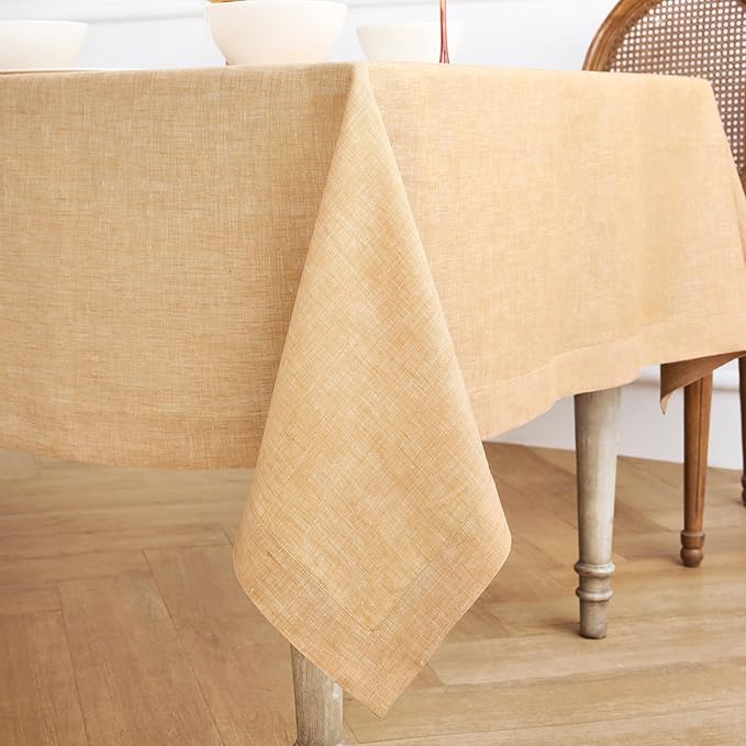 Solino Home Linen Tablecloth 60 x 120 Inch - 100% Pure Linen Golden Nugget Table Cloth for Rectangle Tables - Athena, Machine Washable Tablecloth for Spring, Easter