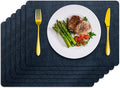 Placemats Set of 6 Washable, Heat Resistant Table Placemats Wipeable Faux Leather Place Mats Non Slip, Waterproof Square Table Mats for Indoor Outdoor, Dark Blue