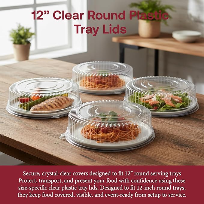 Smarty Had A Party 12 Inch Clear Round Plastic Tray Lids – Stackable Plastic Dome Lids for Catering Trays with Lids, Party Trays & Food Platters – BPA-Free Disposable Dome Covers – 25-Pack