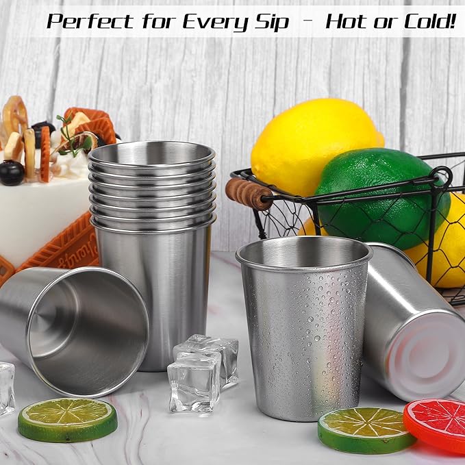 Ruisita Resinta 10 Pieces 8 Ounce Stainless Steel Cups Metal Pint Cups Shatterproof Drinking Glasses for Kids or Adults (8 oz)