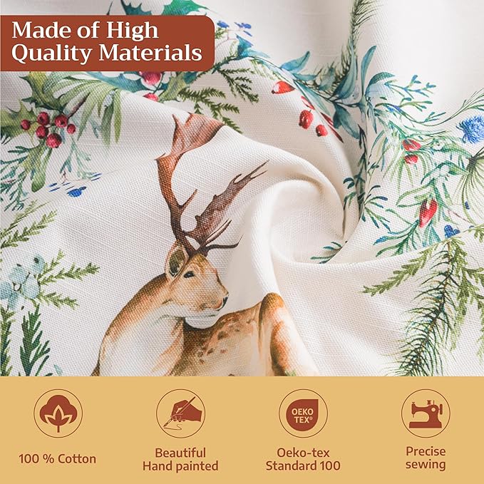 Maison d' Hermine Table Cloth Rectangle Table 100% Cotton 60 x 90 Inches Fall Tablecloth Reusable Everyday Use for Thanksgiving Christmas Decorations Dining Farmhouse Party (Holly Time)