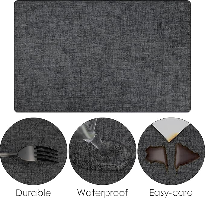 Placemats Set of 6 Faux Leather Heat Resistant Tables Mats Waterproof Oilproof Wipeable Reversible Anti-Slip Place Mats for Kitchen/Dining/Party/Outdoor 11.8" x 16.9", Dark Gray