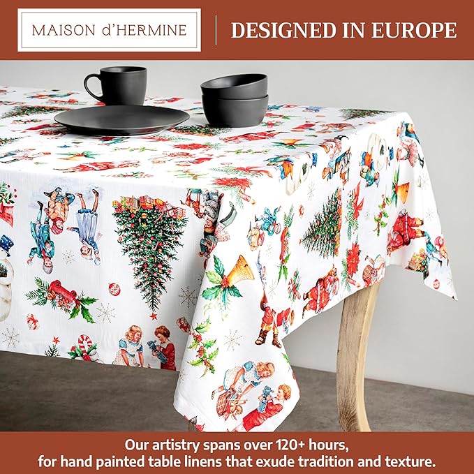 Maison d' Hermine Table Cloth Rectangle Table 100% Cotton 70 x 108 Inches Fall Tablecloth Reusable Everyday Use for Thanksgiving Christmas Decorations Dining Farmhouse Party (Chromo)
