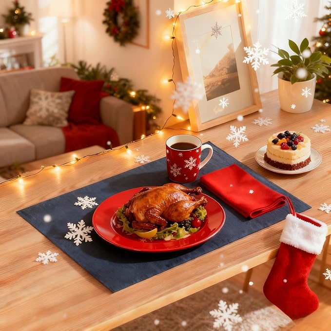 DOLOPL Placemats Set of 12, Reversible Wipeable & Heat Resistant Place Mats, Modern Faux Leather Table Mats for Kitchen, Neutral Waterproof Tablemats for Dining Table Decor, Wedding, Party(Navy Blue)