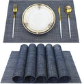 Thicken Placemats Set of 6 Vinyl Heat-Resistant Table Mats Washable Plastic Placemats for Dining Table (Blue)