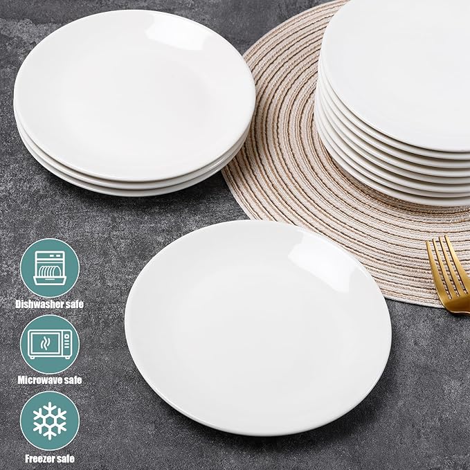 7 inch Appetizer Plates Set of 12, Small Dessert Plates, Mini Porcelain Serving Plate, Round Small Plate for Cake Snacks, Pasta, Portion Control, Microwave Dishwasher & Oven Safe(White)