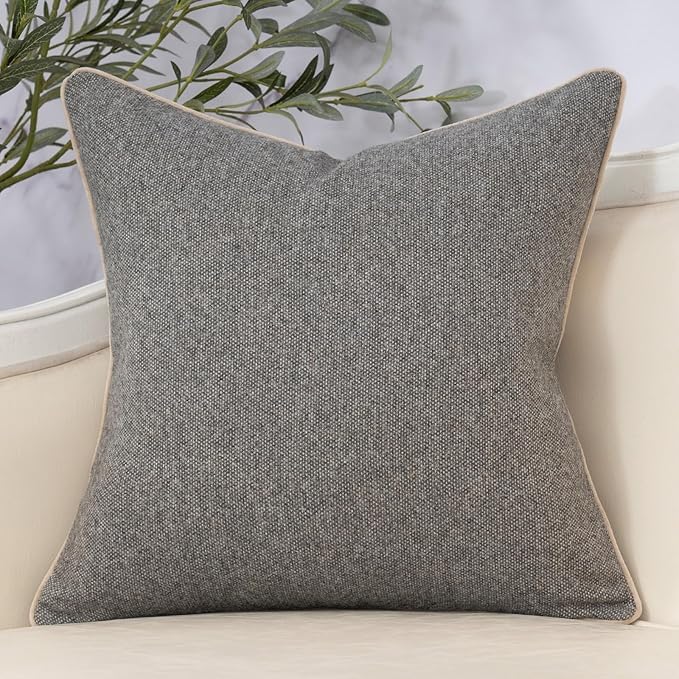 Yangest Neutral Floral Pillow Cover 20 x 20 Inches, Vintage Chenille Square Throw Pillow Cover Soft Decorative Farmhouse Accent Couch Pillow Cover for Living Room Bedroom, Grey