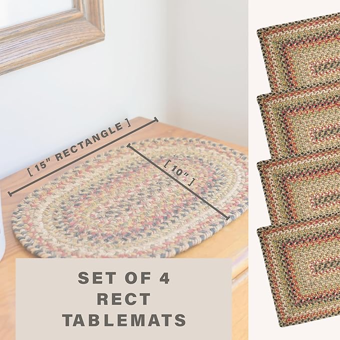 Homespice Kingston Premium Jute Braided Placemat Set of 4-10x15 Rectangular Multi Color Reversible, Natural Jute Yarn Rustic, Country, Primitive, Farmhouse Style