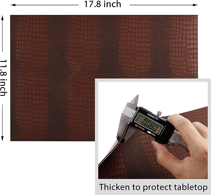 Faux Leather Hardboard Placemats, Set of 6 PU Table Mats, Easy to Clean, Heat & Stain Resistant for Office Conference Table, Dining Home Decor, Brown
