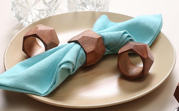 ALPHA Living HOME Wooden Napkin Rings Set of 12 - Decorative Daimond Serviette Holders for Party, Decoration, Dinning Table, Everyday, Family Gatherings - Rustic Reusable Napkin Rings (Brown)