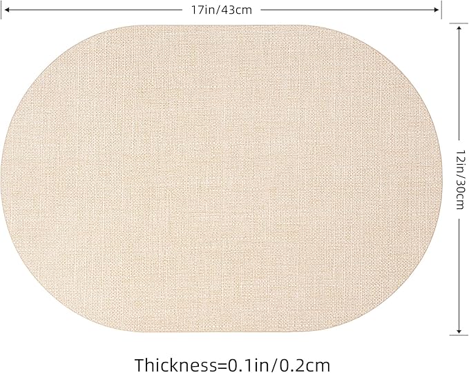 Oval Placemats for Dining Table Set of 2, Washable Leather Table Mats, Waterproof Heat-Resistant Non-Slip Kitchen Placemats, Simple Style Oval Design