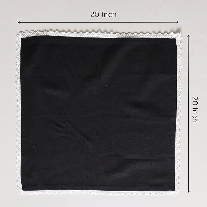 FINGERCRAFT Dinner Cloth Napkin Cotton Linen Blend 4 Pack Mitered Corners with Elegant Lace for Everyday Use Napkins are Pre Shrunk and Good Absorbency Black