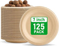 RACETOP Compostable Paper Plates 7 Inch [125 Pack], Disposable Biodegradable Heavy Duty Paper Plates, Made of Natural Sugarcane Fibers, Unbleached Brown, Round