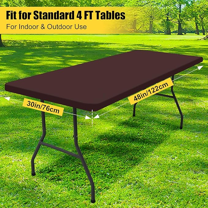 Smiry Rectangle Picnic Table Cloth, Waterproof Elastic Fitted Tablecloths for 4 Foot Tables, Washable Polyester Table Cover for Camping, Indoor and Outdoor (Coffee, 30"x48")