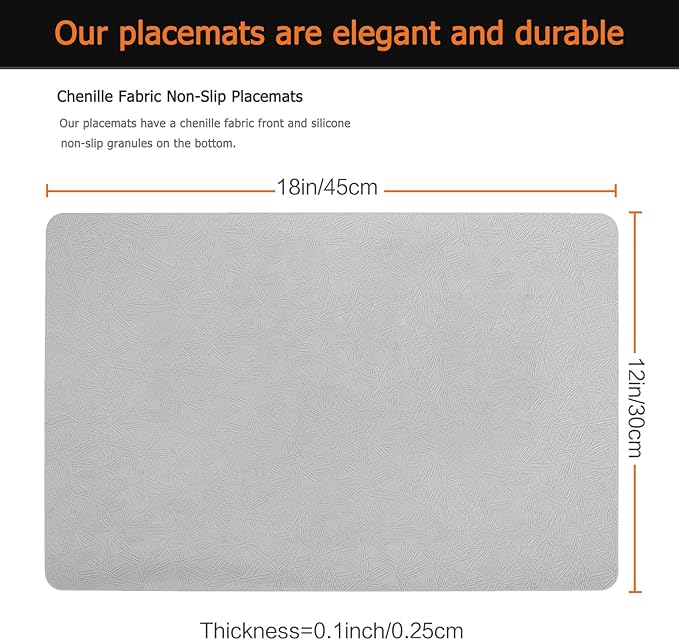 Vinyl Placemats Set of 8 Faux Leather 100% Waterproof Wipeable Washable Place Mats Heat Resistant Easy Clean Non-Slip Table Mats for Indoor Outdoor. (8, Light Gray)