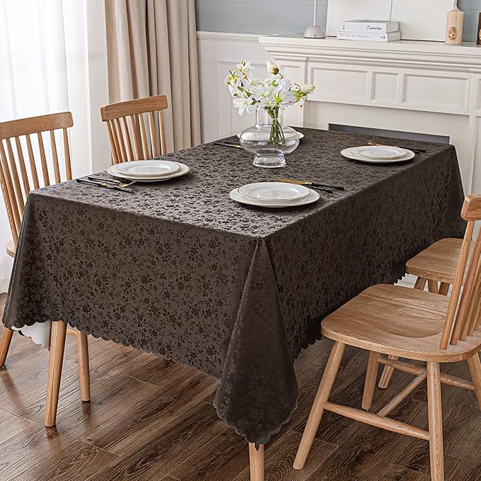 Smiry Rectangle Table Cloth, Waterproof Heavy Duty Vinyl Tablecloth, Wipeable Washable Table Cover for Kitchen and Dining Room (Coffee, 54" X 108")