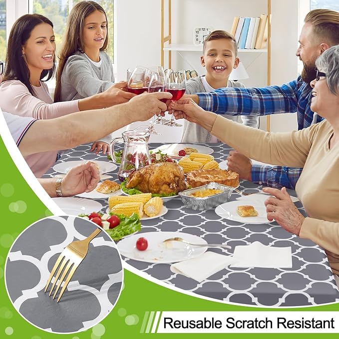 Smiry Square Table Cloth, Waterproof Vinyl Tablecloths with Flannel Backing for Square Tables, Wipeable Spillproof Plastic Tablecloth for Dining, Camping, Indoor and Outdoor (54"x 54", Grey)