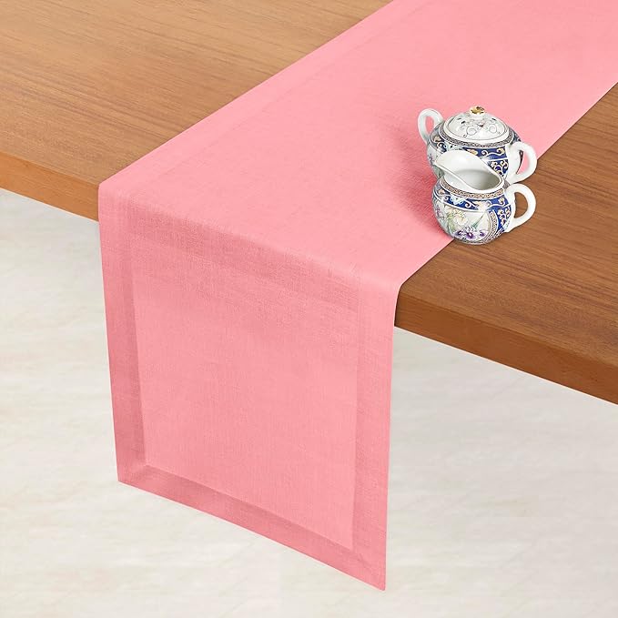 D'Moksha Homes Linen Dusty Pink Table Runner 120 Inches Long - 100% Pure Linen Dining Table Runner 14 x 120 Inch for Valentines, Spring, Easter - Machine Washable