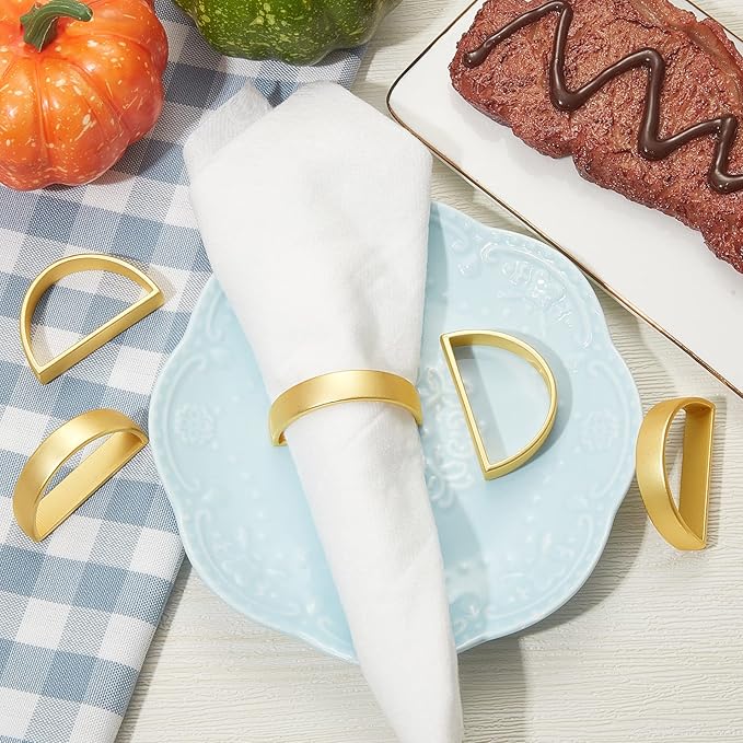 100 Pcs Stainless Steel Napkin Rings Metal Napkin Ring Holders Valentine's Day Modern Serviette Buckles Metallic Adornment for Spring Table Kitchen Dinner Party Wedding(Matte Gold Semicircle)