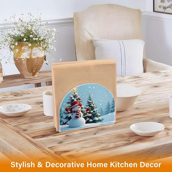 Snowman Christmas Tree Napkin Holder for Table Kitchen Decor Acrylic Paper Napkin Holders for Tissue Dining Room Indoor Outdoor Party Holiday Accessories