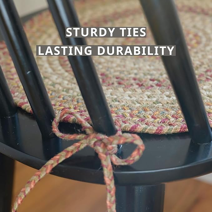 Homespice Harvest Jute Braided Chair Pads for Dining Chairs 15x15 Set of 2 - Vibrant Colors, Naturally Comforting & Reversible
