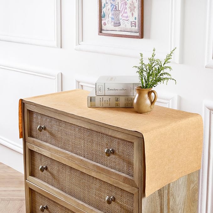 Solino Home Linen Small Table Runner 60 Inches - Athena, 100% Pure Linen Golden Nugget Table Runner 14 x 60 Inch Ideal for Dresser and Coffee Tables, Spring, Easter