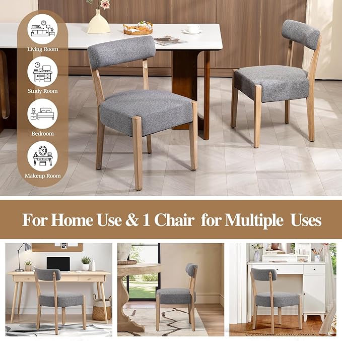 Dining Chairs Set of 6,Mid Century Modern Dining Chair Set - Linen Upholstered Low Back Kitchen & Dining Room Chairs with Woven Design,Grey Fabric