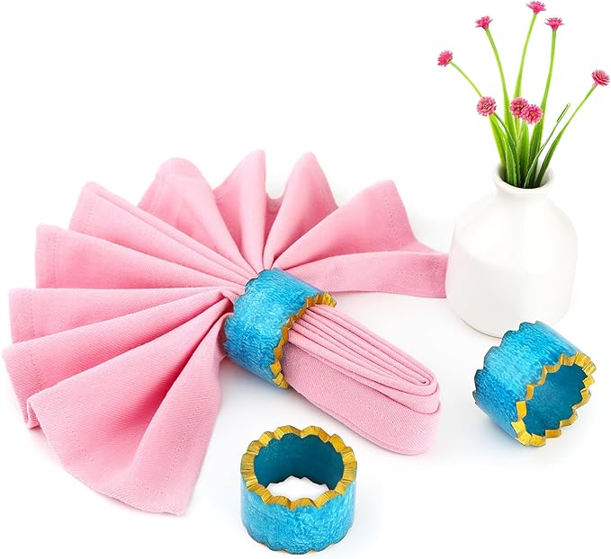 ALPHA Living HOME Handmade Epoxy Napkin Rings Set of 12 | Elegant Round Napkin Holders for Dining Table, Weddings, Parties & Home Décor | Durable & Stylish Farmhouse Table Accessories - (Blue Gold)