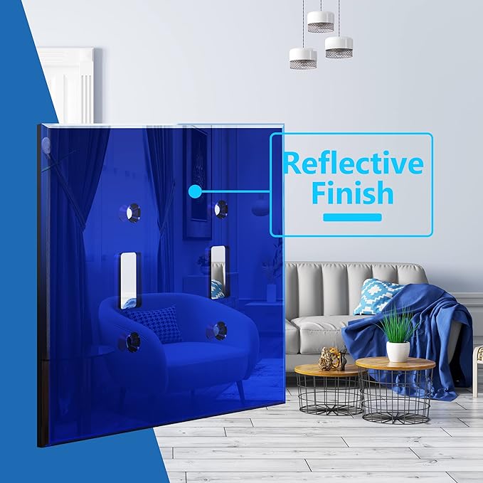 LIDER Double Toggle Switch Acrylic Wall Plate, Mirrored Dual Light Switch Plate, Plexiglass Switch Cover, Reflective Finish, Modern Decoration Upgrade, Oversized 2-Gang 5.25" x 5.25", Blue, 5 Pack