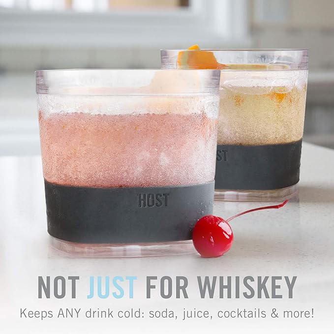 Host Whiskey Freeze Glasses, Double Old Fashioned Glasses, Chill Without Dilution for Bourbon, Vodka, Cold Brew Cocktails, Bourbon Gifts for Men, Gifts for Dad, Home Bar, 9 oz, Set of 2, Olive Green