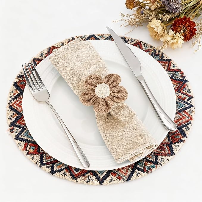 Valentine's Day Napkin Rings Set of 12 Handmade Rustic Napkin Rings Reusable Boho Napkin Ring for Elegant Dining Table Decoration Perfect for Christmas, Thanksgiving, Wedding, Holiday, Everyday Use
