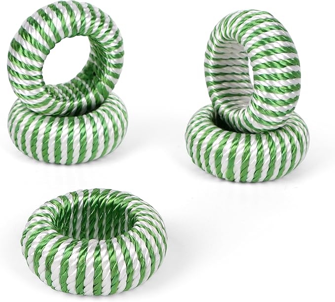Napkin Rings Set of 12 - Rayon Napkin Holders for Dining, Anniversary, Birthday, Christmas | Napkin Rings for Home and Kitchen Décor | Adornment for Table Settings(Green White) - ALPHA Living HOME