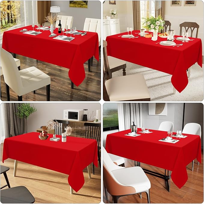 Smiry Rectangle Table Cloth, Waterproof Anti-Scratch Polyester Tablecloth, Decorative Washable Fabric Table Cover for Dining, Buffet, Parties and Outdoor, 60x140, Red