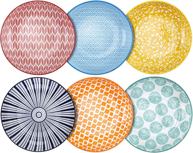 Selamica Porcelain Salad Pasta Bowls, Serving bowls - 26 Ounce, Set of 6, Assorted Colors