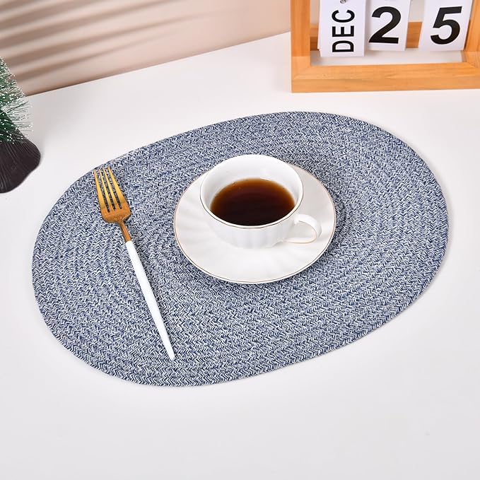 6 Pack Oval Woven Placemats, 12x16 inches Mix Rainbow Oval Plate Charger Cotton Heat Resistant Non-Slip Weave Place Mats Farmhouse Straw Braided Rattan Tablemats Wicker Placemats for Dining