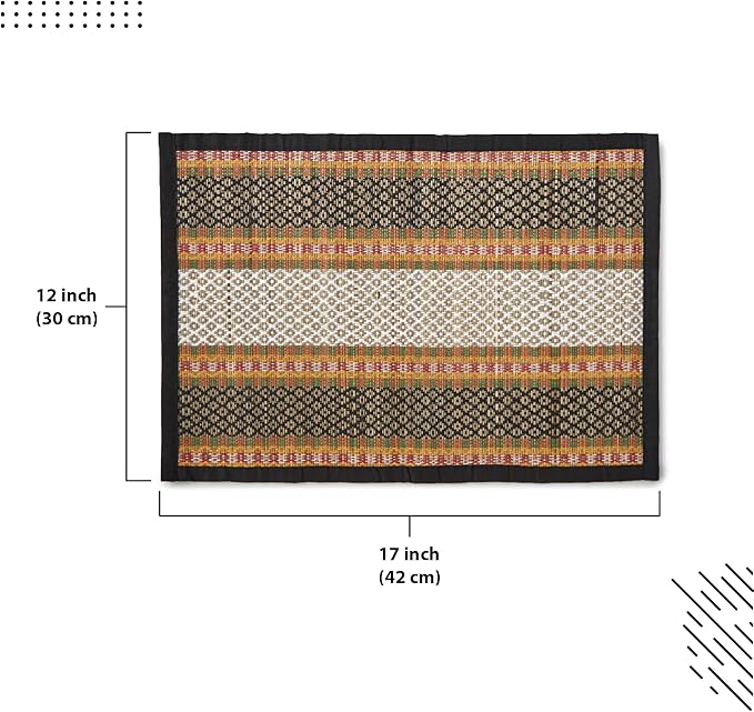 Encasa XO Woven Black Placemats Set of 4 – 12" x 17" | Handwoven Madurkathi Grass Table mats for Dining Table, Kitchen & Outdoor Decor | Durable & Heat‑Resistant