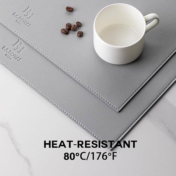 Faux Leather Placemats Set of 8 Vinyl Washable Wipeable Table Mats for Kitchen Dining Table Heat Resistant Waterproof Modern Indoor/Outdoor Placemats Non-Slip Easy Clean Place Mats (Gray)