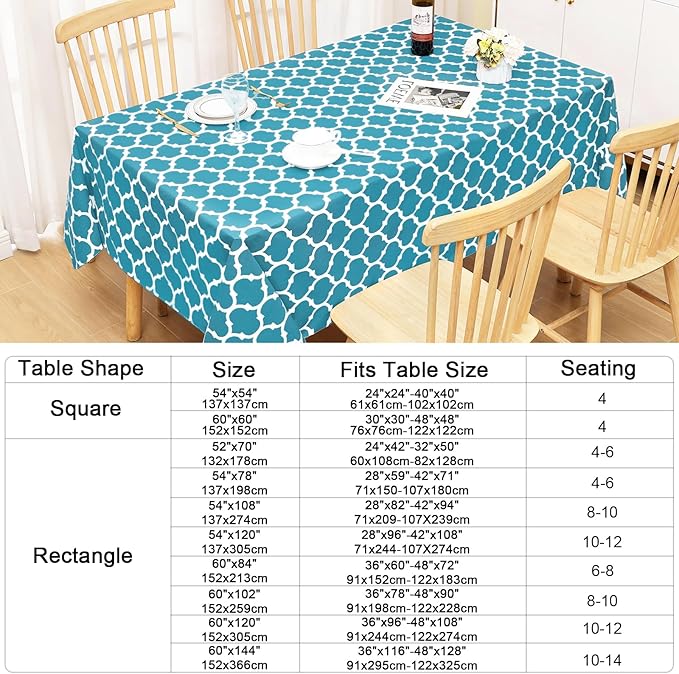 Smiry Rectangle Table Cloth, Waterproof Vinyl Tablecloth with Flannel Backing for Rectangle Tables, Wipeable Spillproof Plastic Tablecloths for Dining, Camping, Indoor and Outdoor (52"x70", Teal)