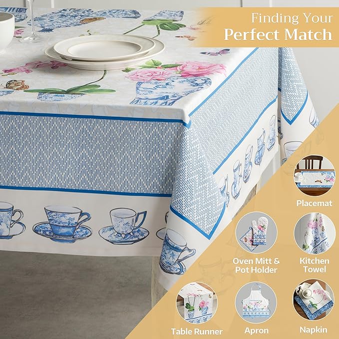 Maison d' Hermine Table Cloth Rectangle Table 100% Cotton 70 x 140 Inches Tablecloth Reusable Decorative for Dining Room Farmhouse Home Valentines Day Decorations Spring Summer - Canton