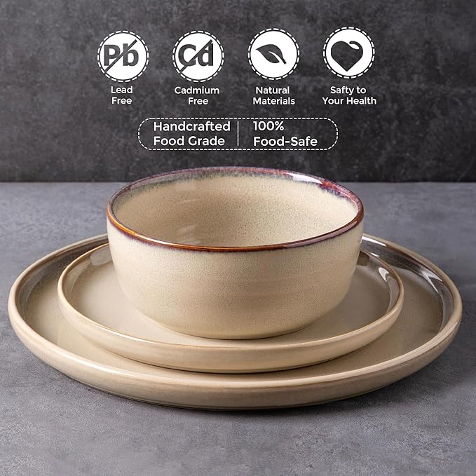 AmorArc Stoneware Dinnerware Sets,Round Reactive Ceramic Plates and Bowls Set,Highly Scratch Resistant | Dishwasher & Microwave Safe Dishes,Service for 4 (12pc)