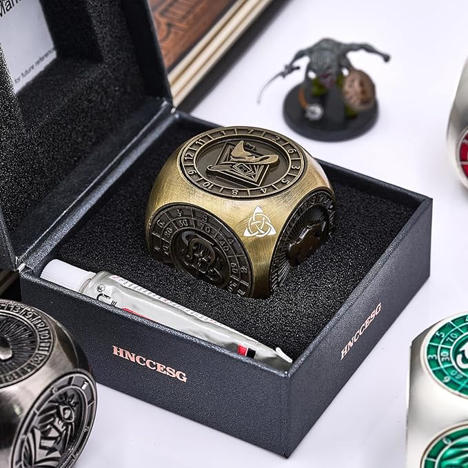 Metal Fidget Spinner,7 in 1 Unique Polyhedral Fantasy Gaming Dice for Tabletop RPG Accessories(Bronze)