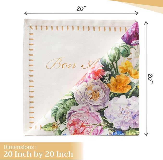 Maison d' Hermine Cloth Napkins Set of 4 100% Cotton Everyday Reusable Square Napkins Cloth Washable Dinner Party Wedding Restaurant Valentines Day Decorations Spring/Summer (Masterpiece, 20" x 20")