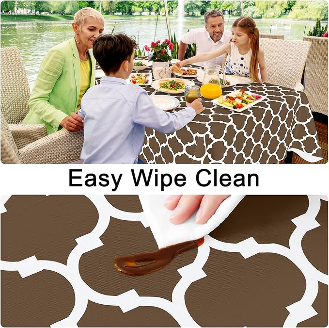 Smiry Rectangle Table Cloth, Waterproof Vinyl Tablecloth with Flannel Backing for Rectangle Tables, Wipeable Spillproof Plastic Tablecloths for Dining, Camping, Indoor and Outdoor (52"x70", Brown)